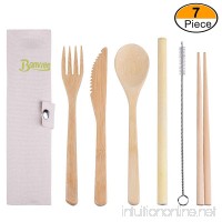 Bonviee Bamboo Cutlery Set Travel Portable Utensil Set Reusable with Case  Knife  Fork  Spoon  Chopsticks  Straw and Cleaning Brush (7 Piece) Wooden Flatware Set Eco-Friendly for Outdoor Camping - B07F81RK57